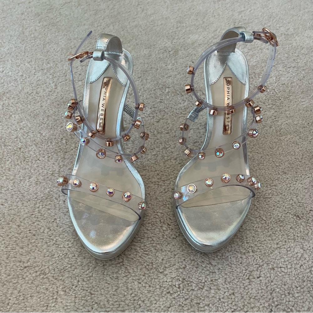 Sophia Webster Rosalind gem silver plaform heels, NWT size 38.5 / US 8